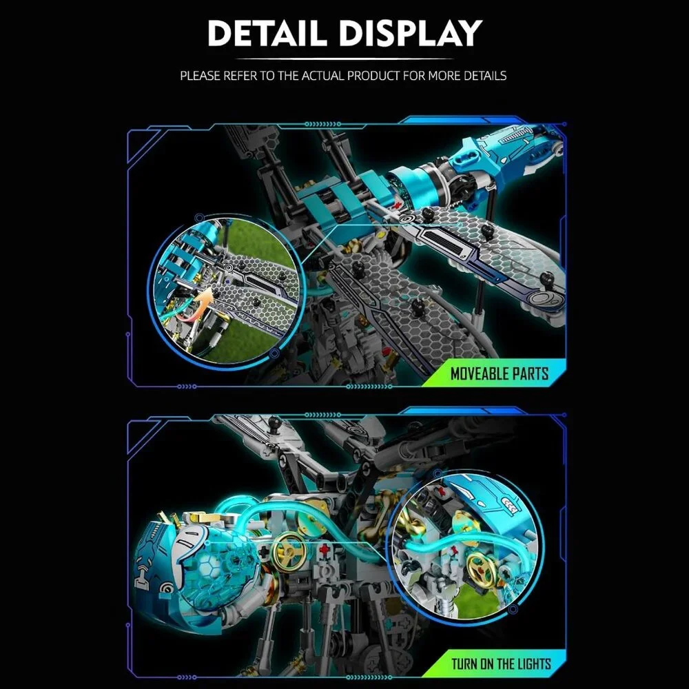 NEW Mechanical Technic Dragonfly Building Block Set LEGO Compatible LED Lights M